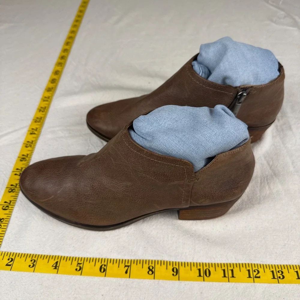 Lucky Brand Ankle Boots Women 8.5 Brown Boho Pebbled Leather Side Zip Booties